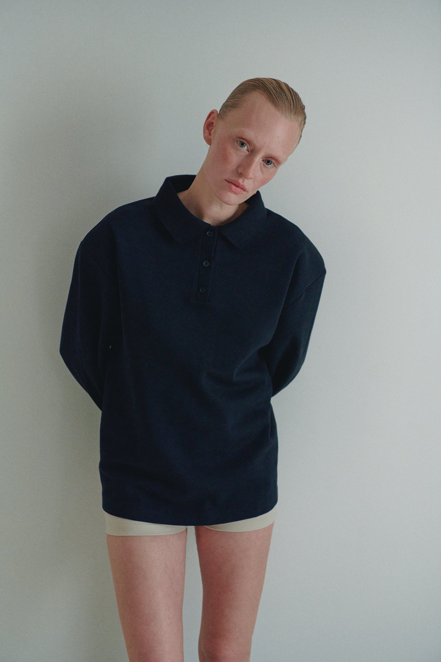 Lacivert Unisex Vatkalı Rahat Kesim Polo Yaka Tişört