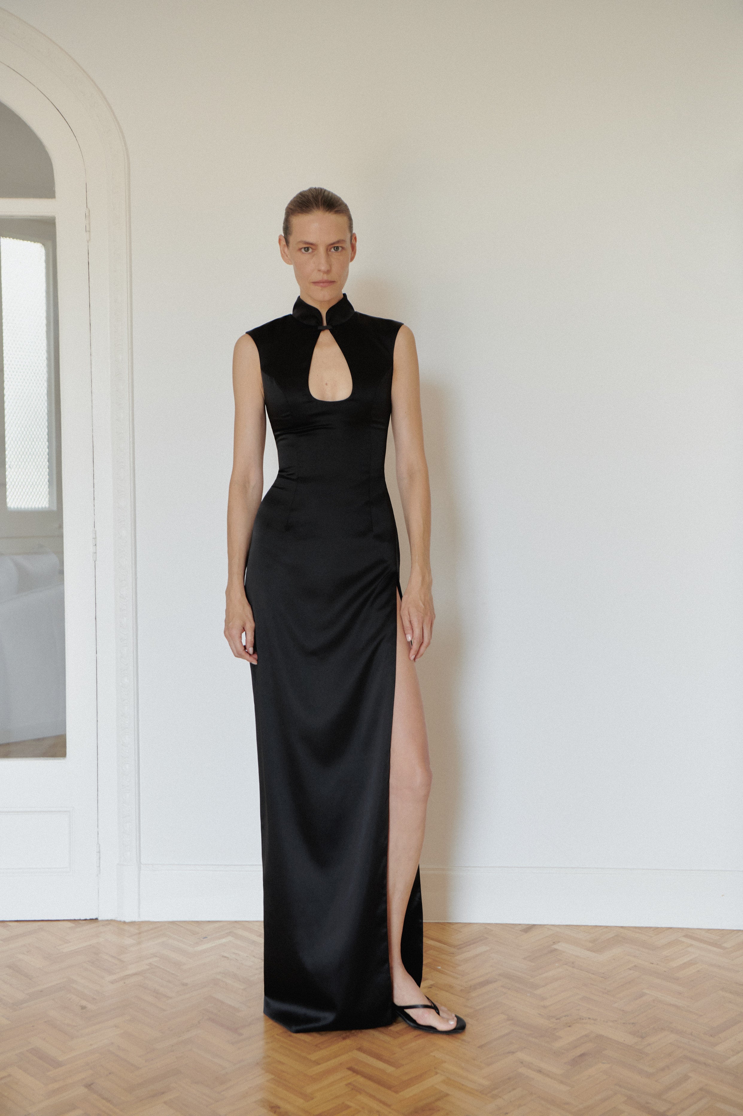 Black Maxi Dress with Cut Out and Side Slit – LEAM ALMES