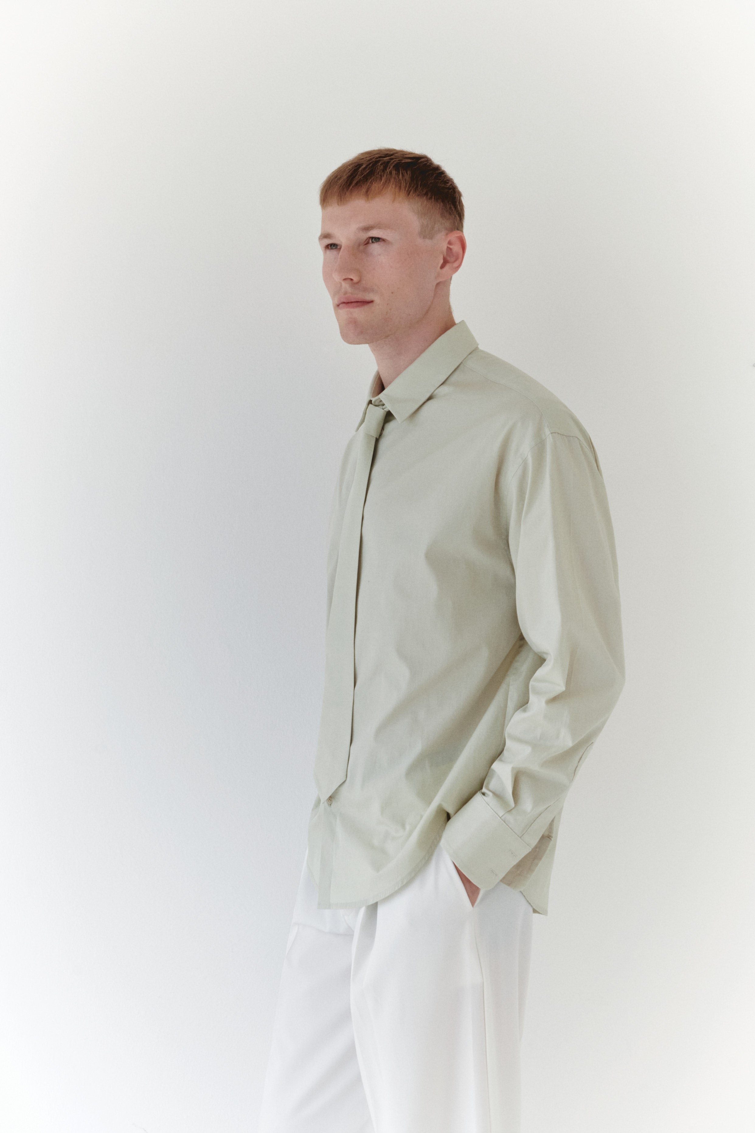 Sage Green Unisex Oversize Shirt With Tie