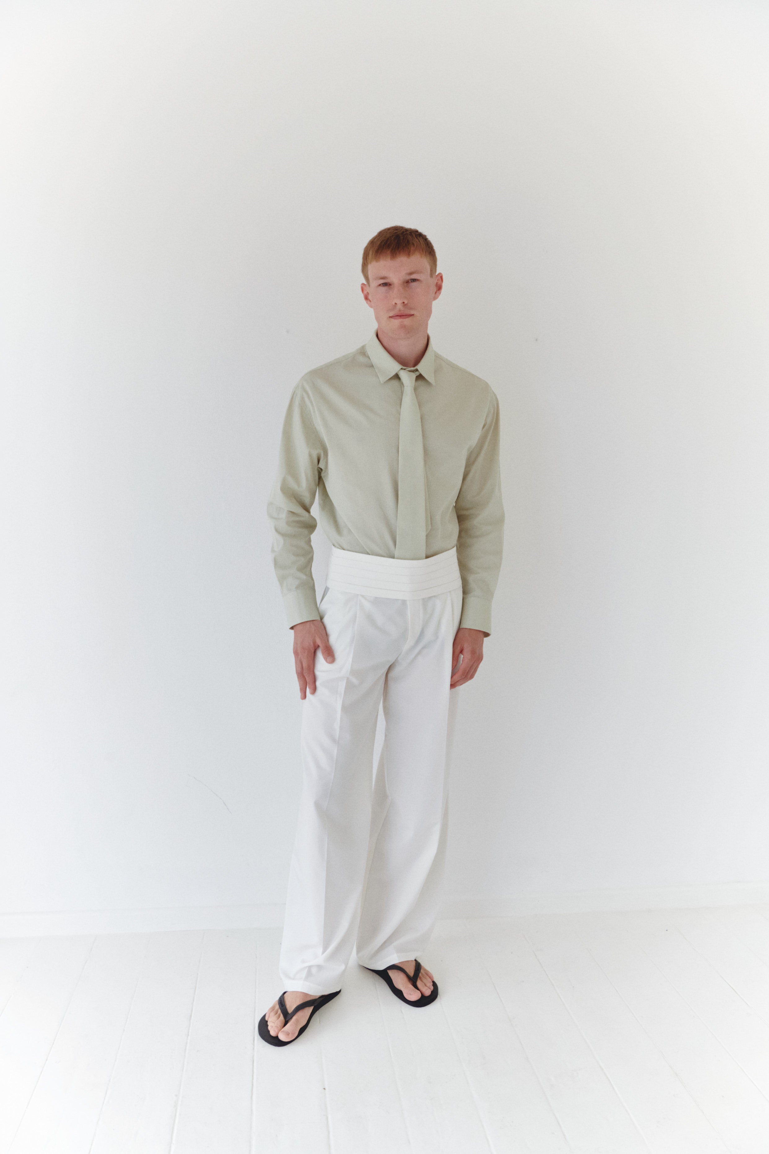 White Unisex Pants With Adjustable Cummerbund