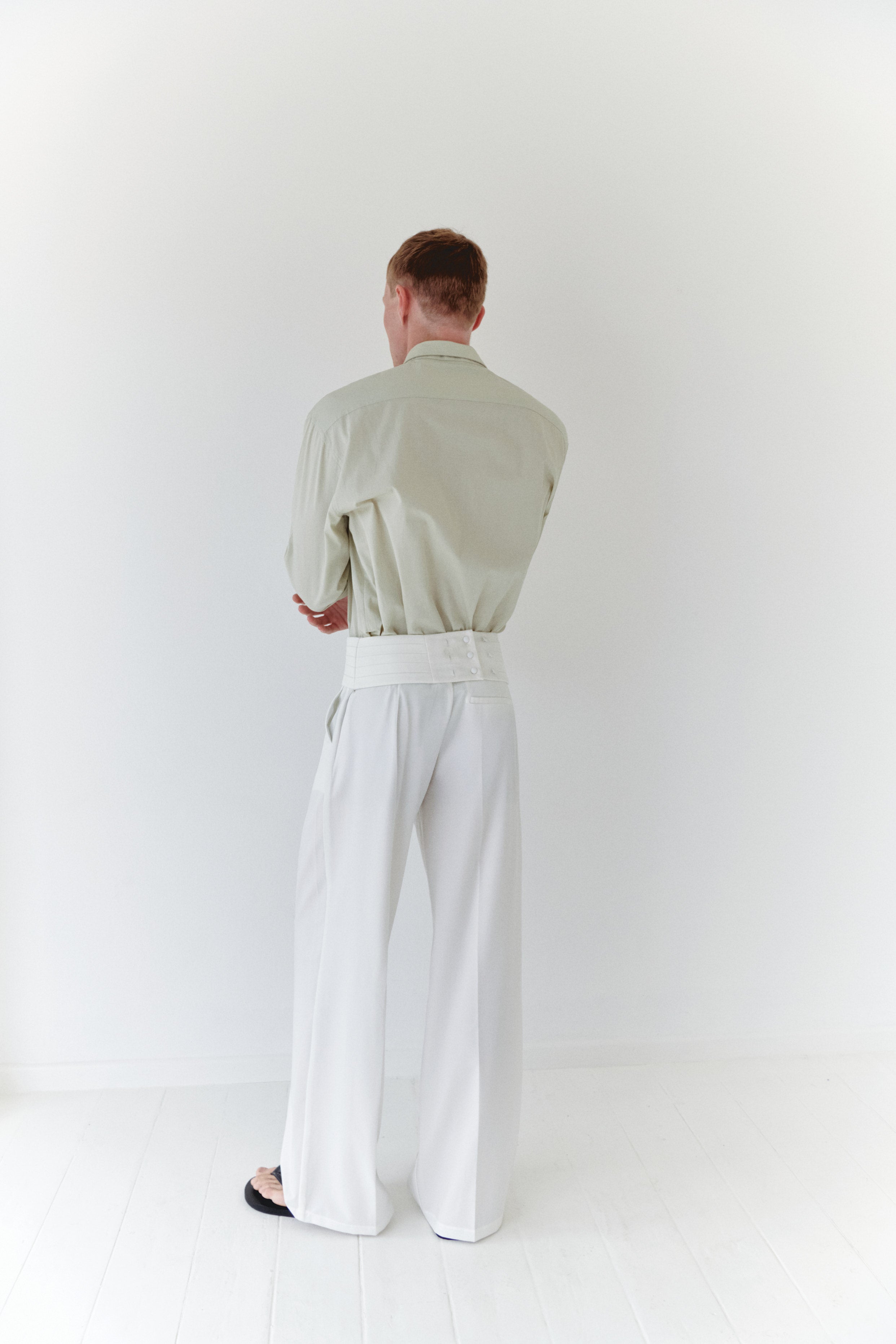 White Unisex Pants With Adjustable Cummerbund
