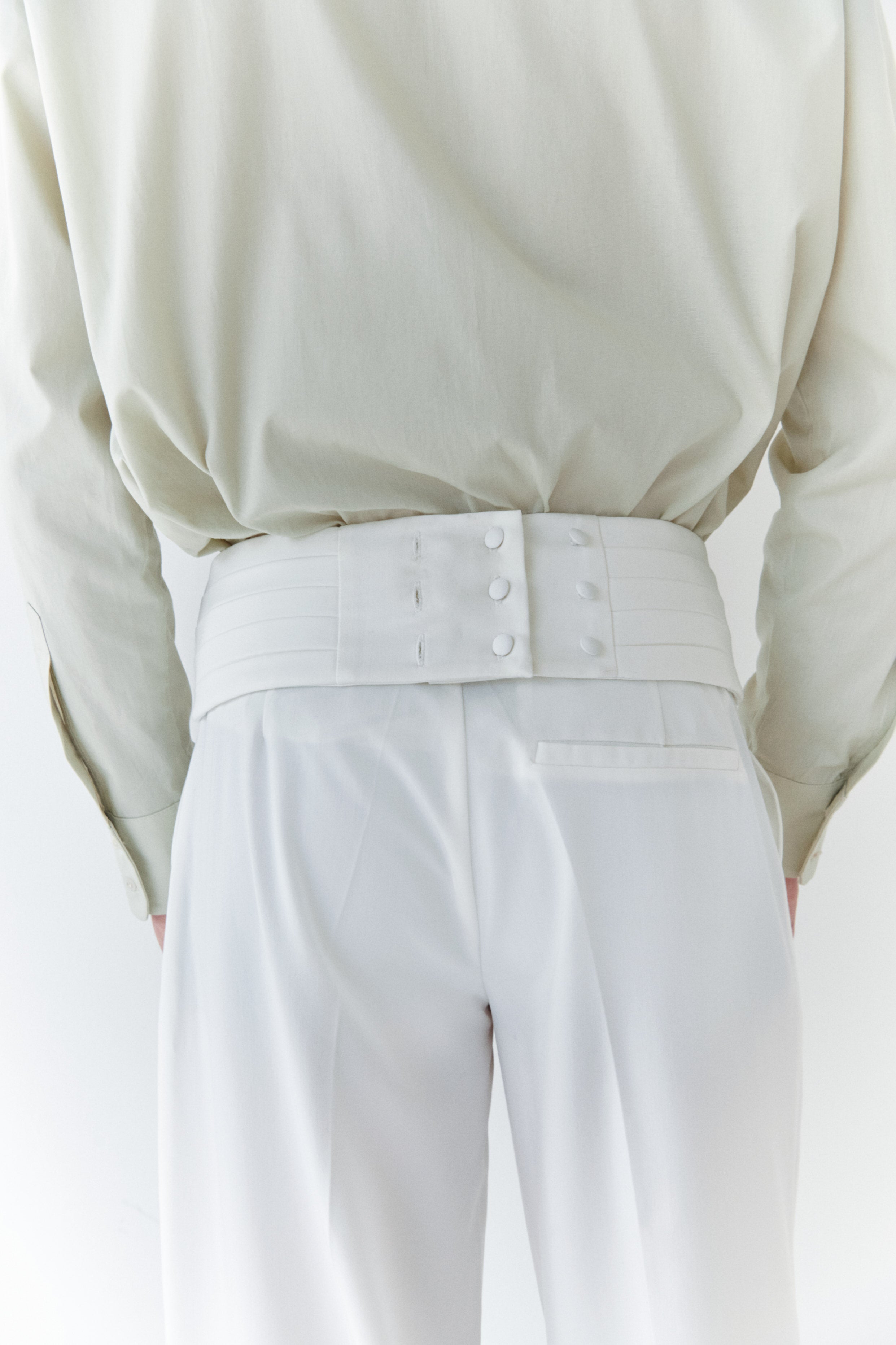 White Unisex Pants With Adjustable Cummerbund