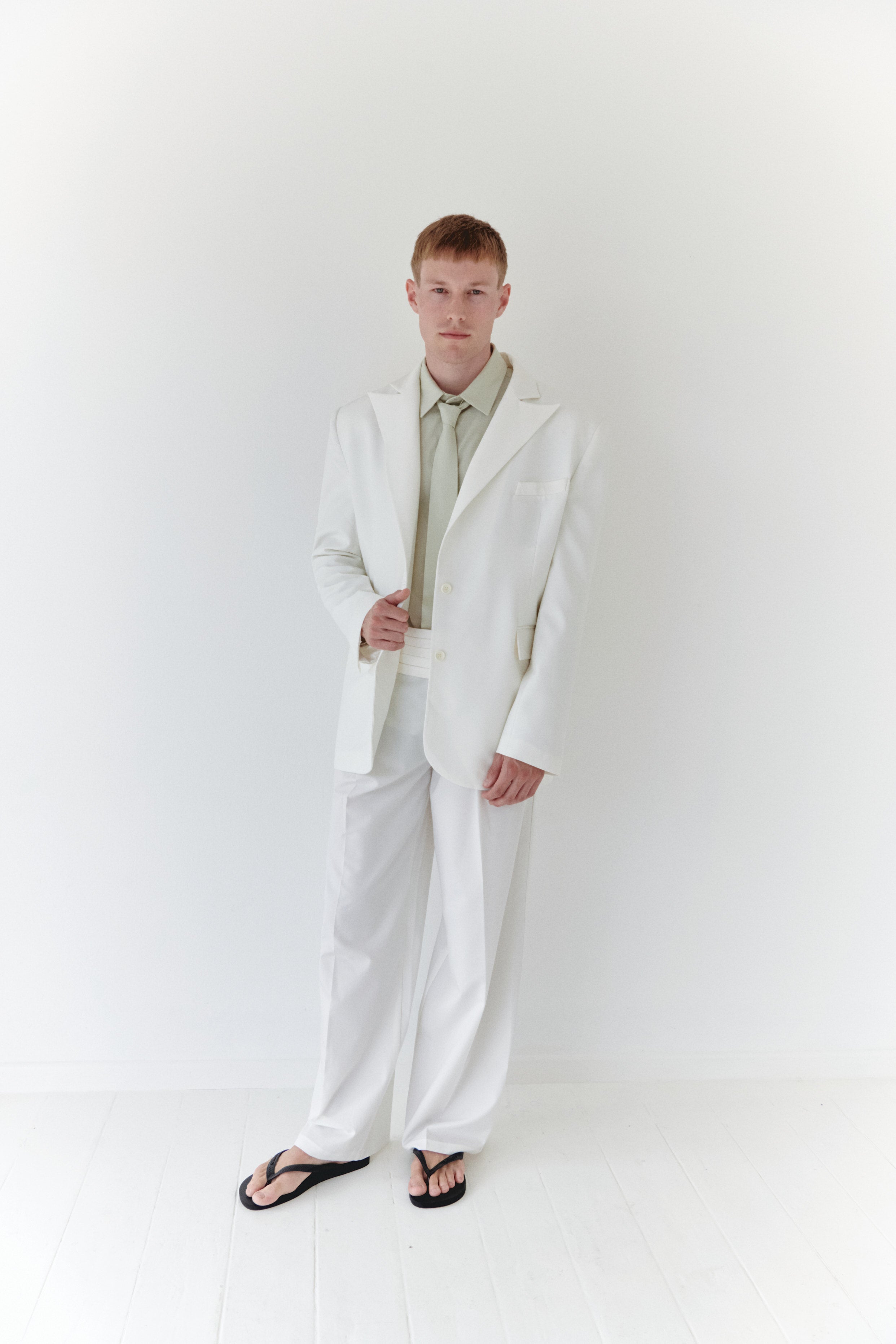 White Unisex Pants With Adjustable Cummerbund