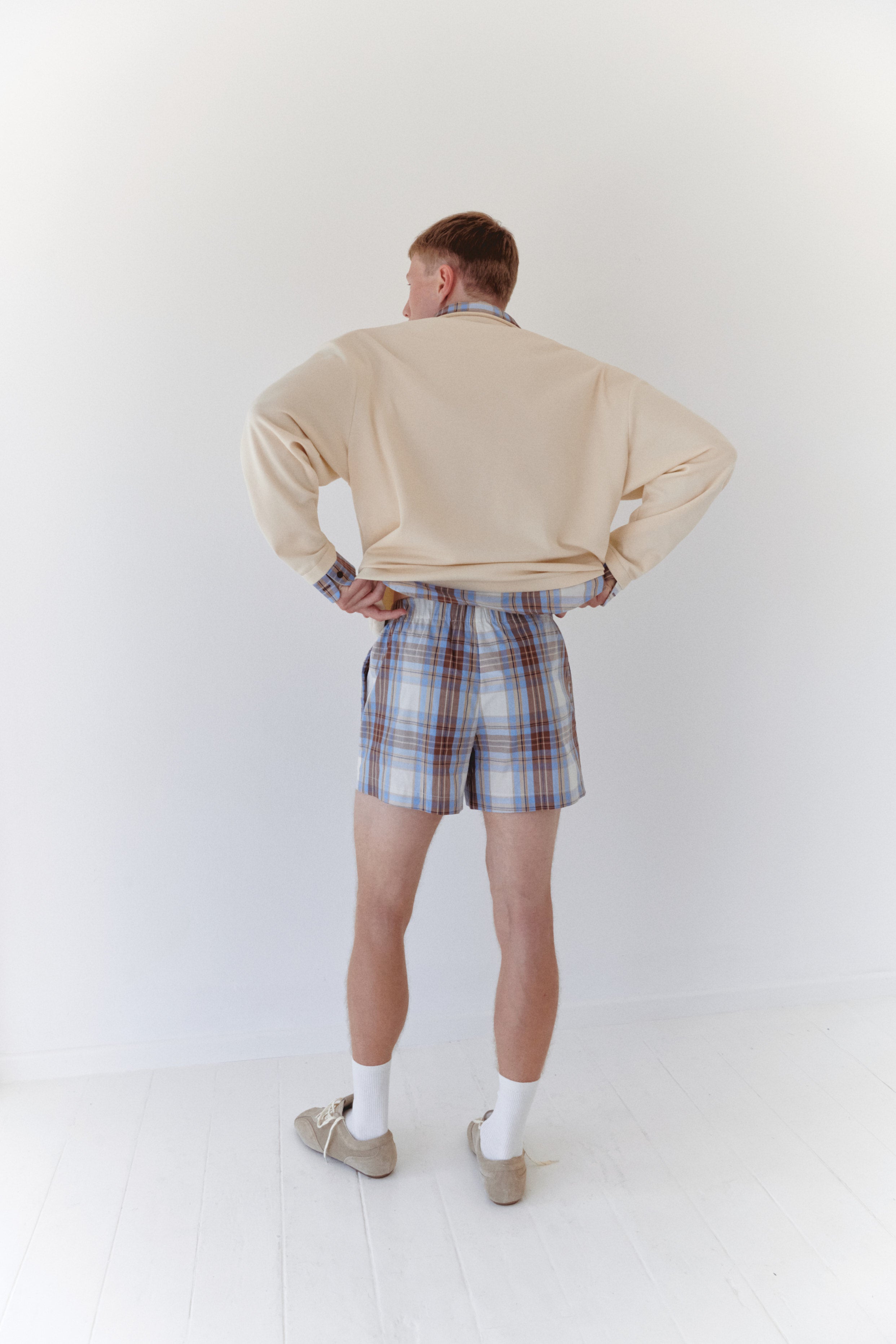 Blue Plaid Short With Button Details