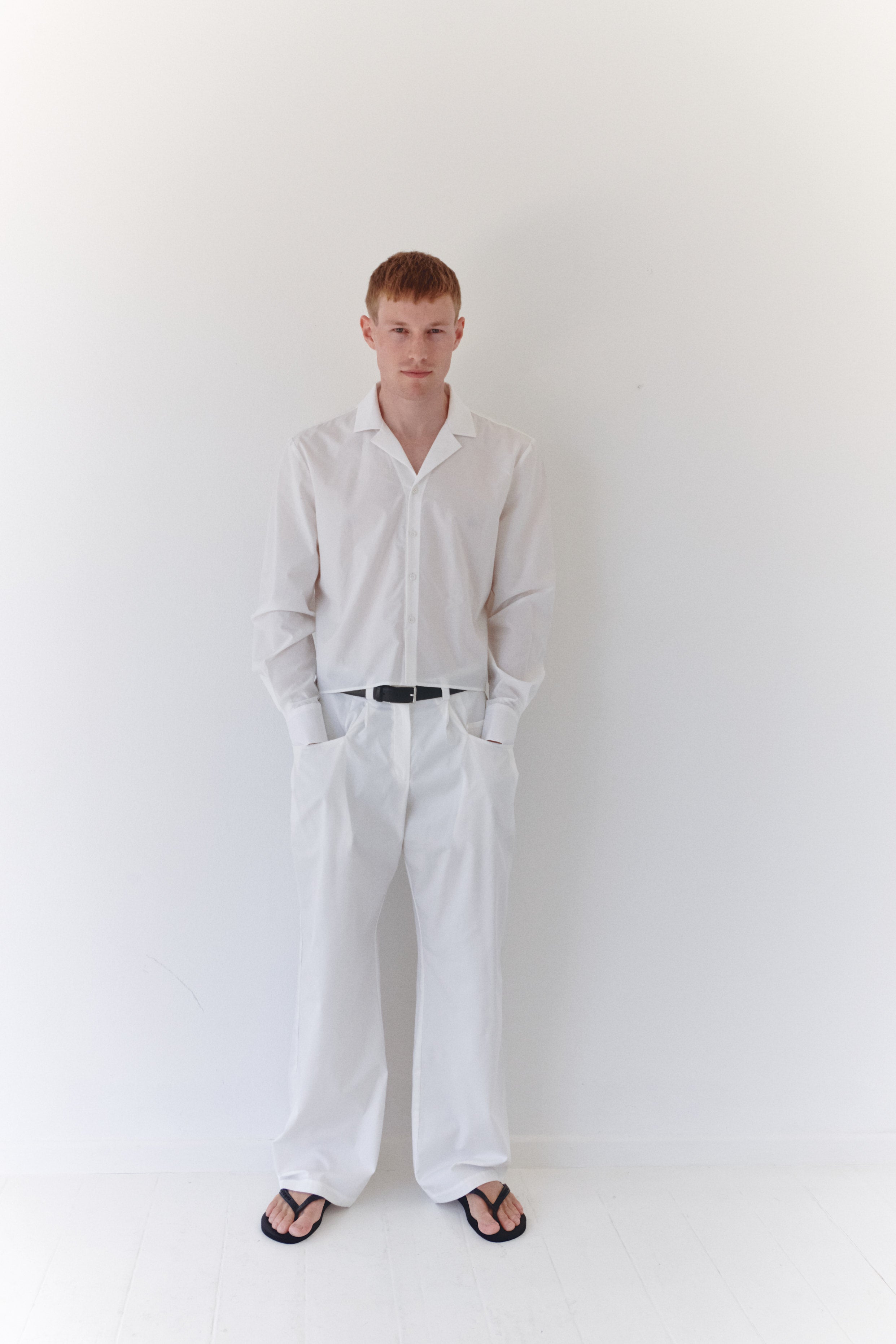 White Unisex Lightweight Gabardine Pants With Big Pockets