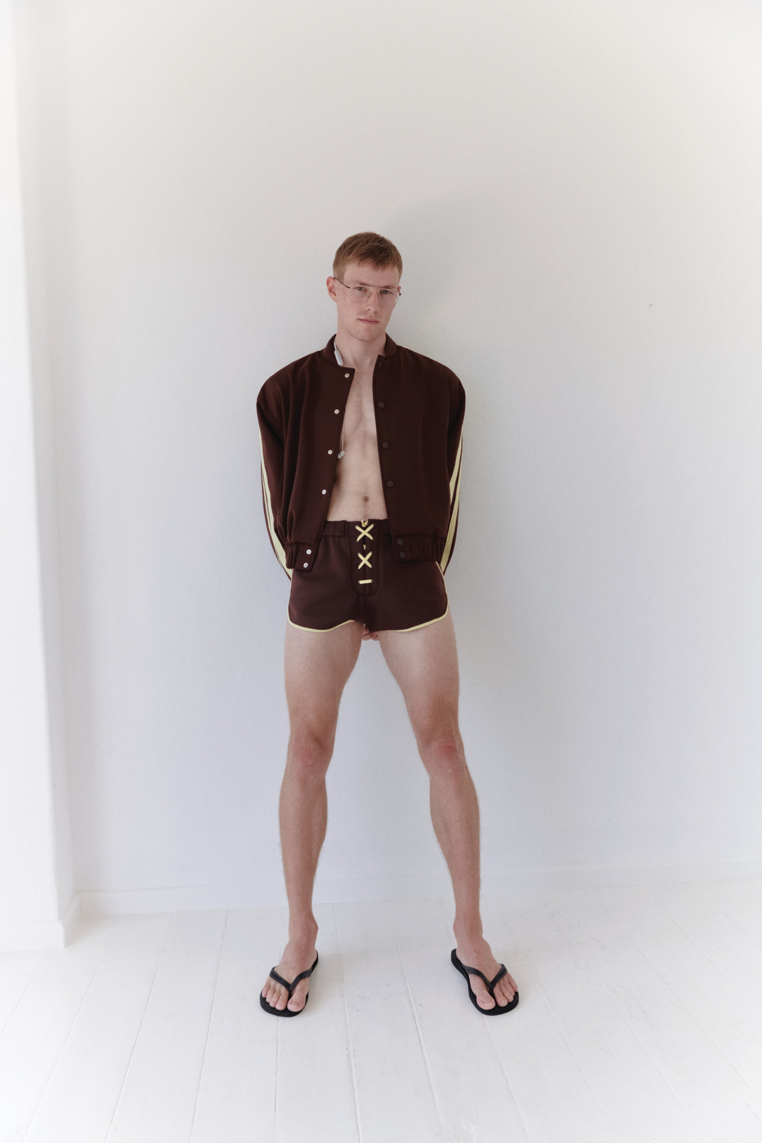 Brown Bomber Jacket With Yellow Stripes
