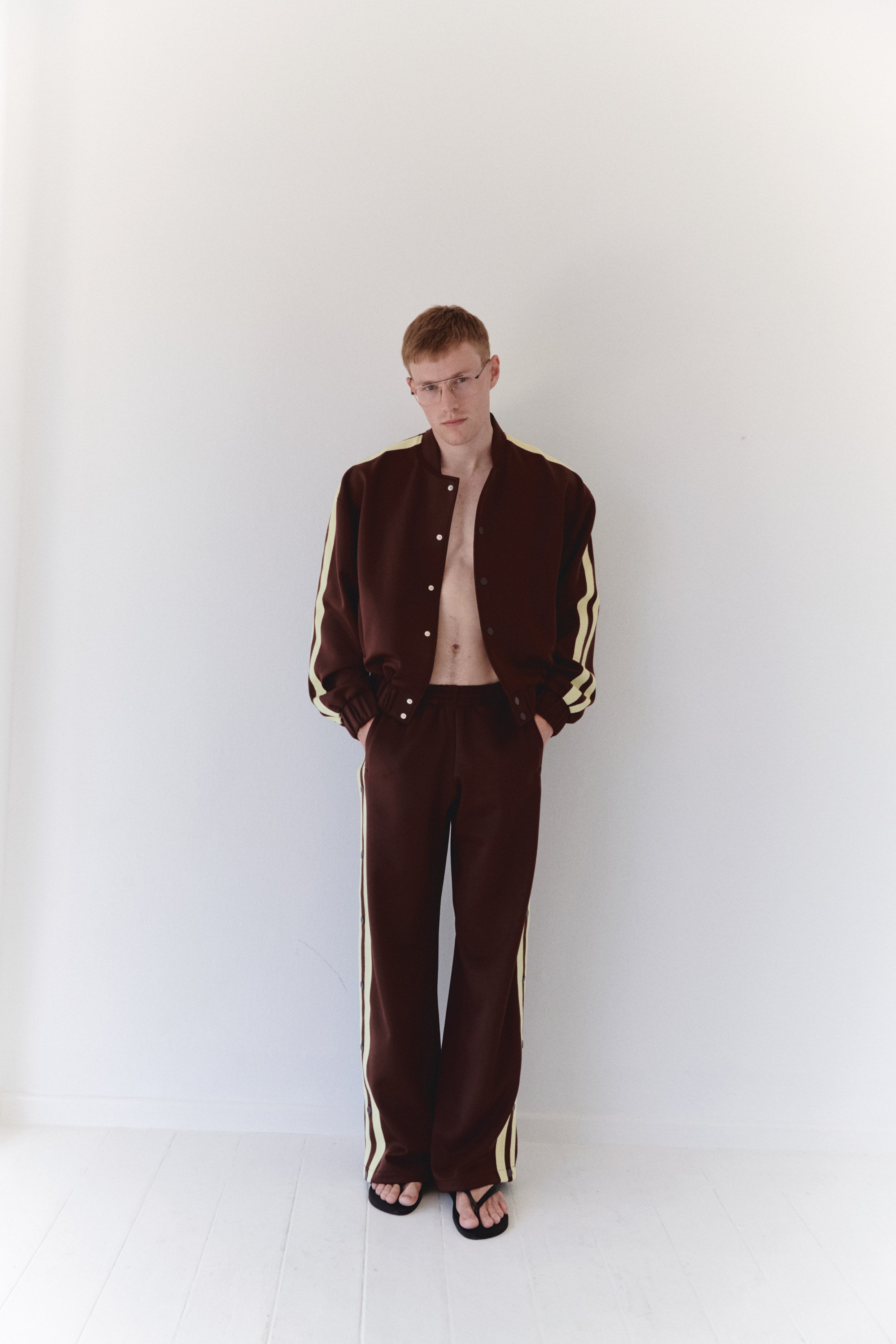 Brown Track Pants With Yellow Stripes