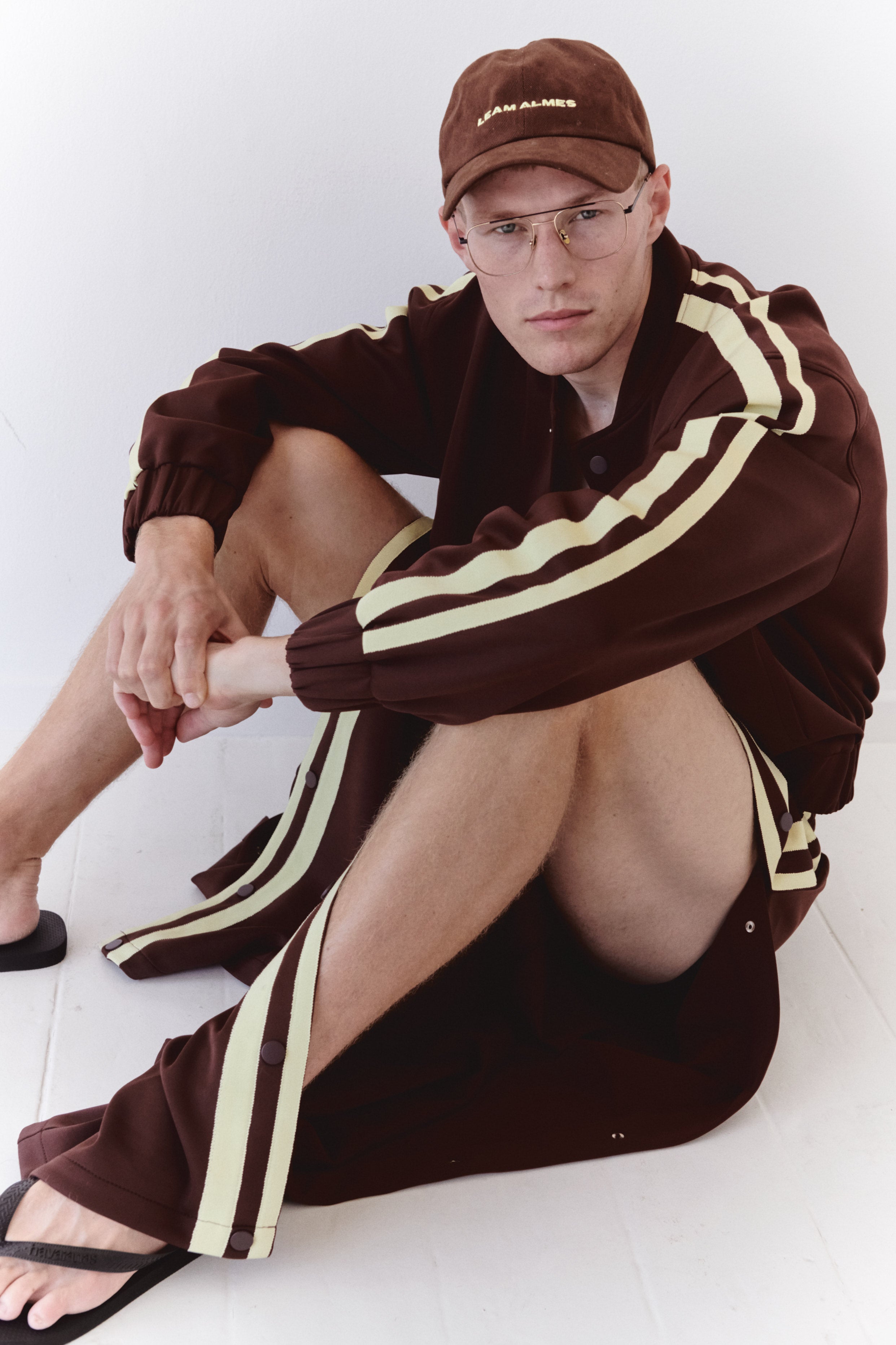 Brown Bomber Jacket With Yellow Stripes