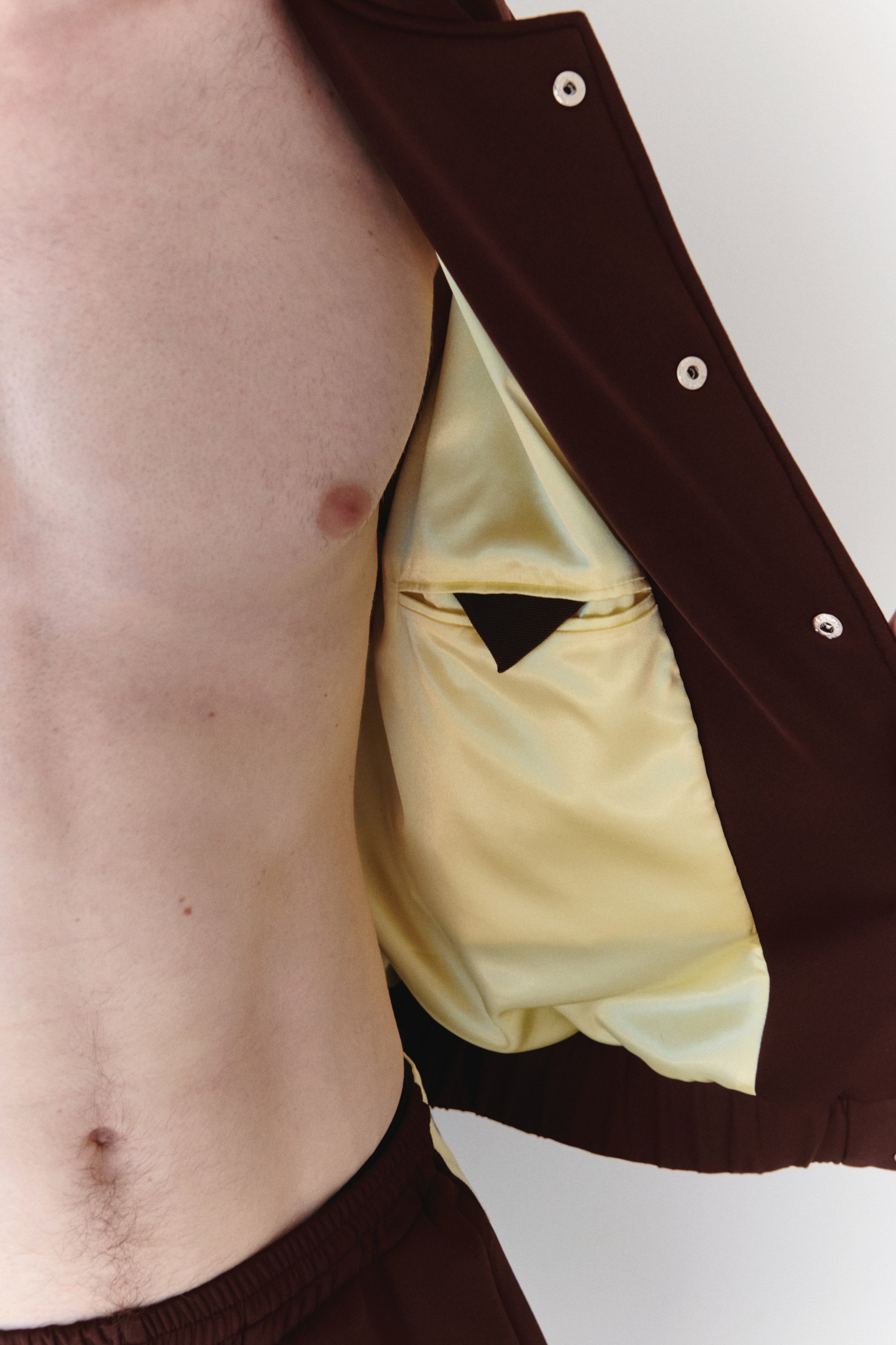 Brown Bomber Jacket With Yellow Stripes