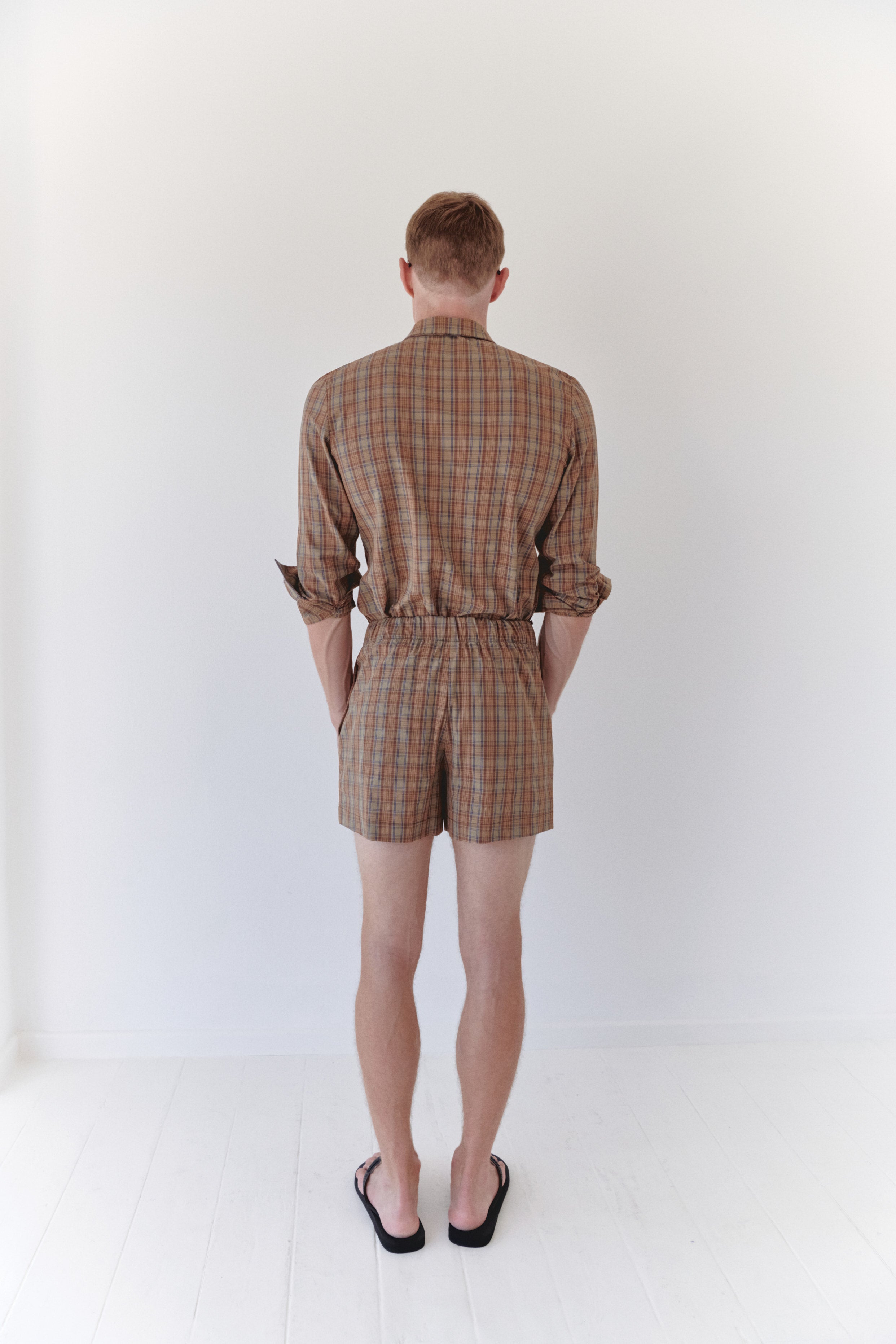 Brown Plaid Short With Button Details