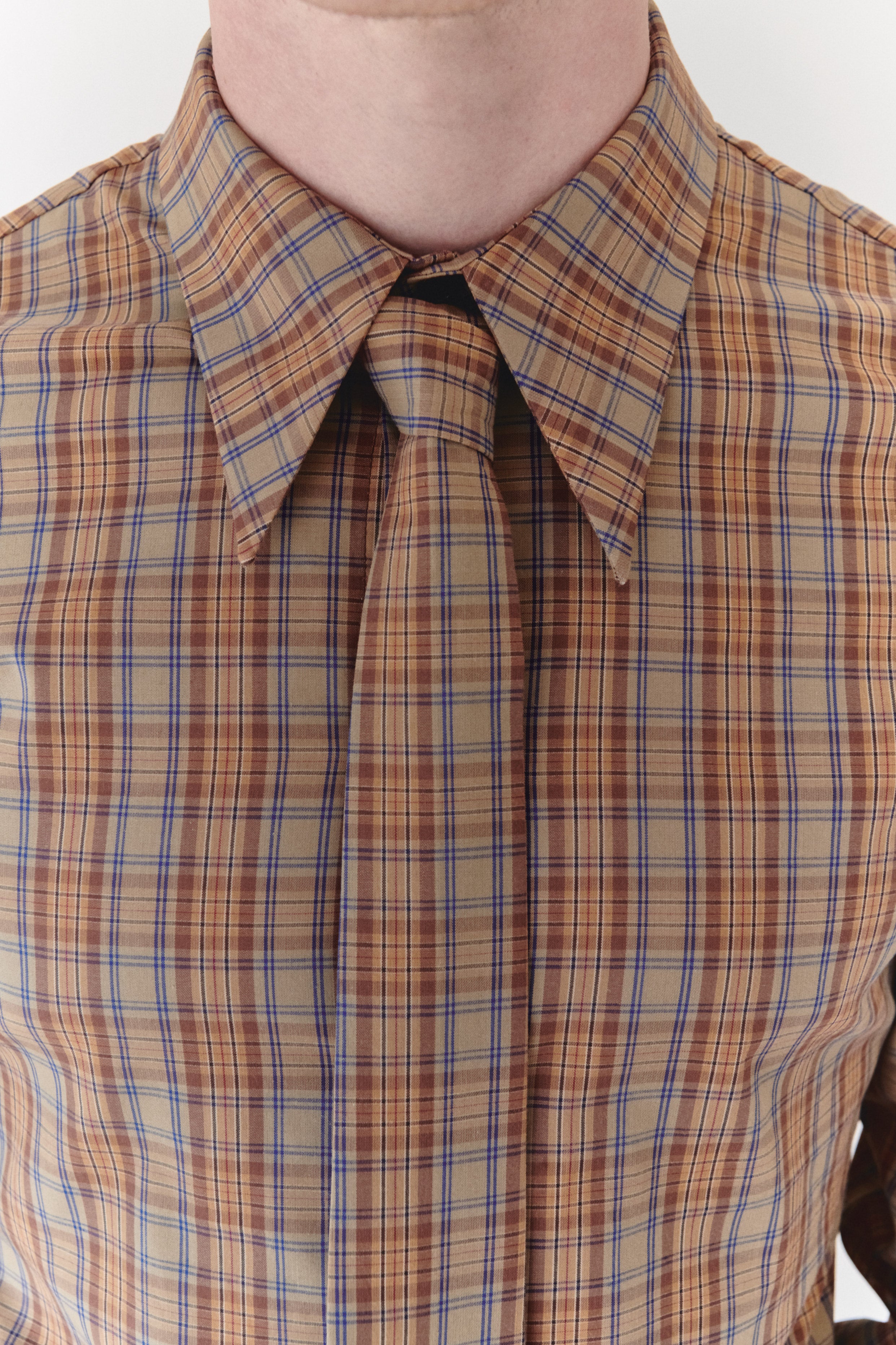 Brown Plaid Unisex Shirt With Tie