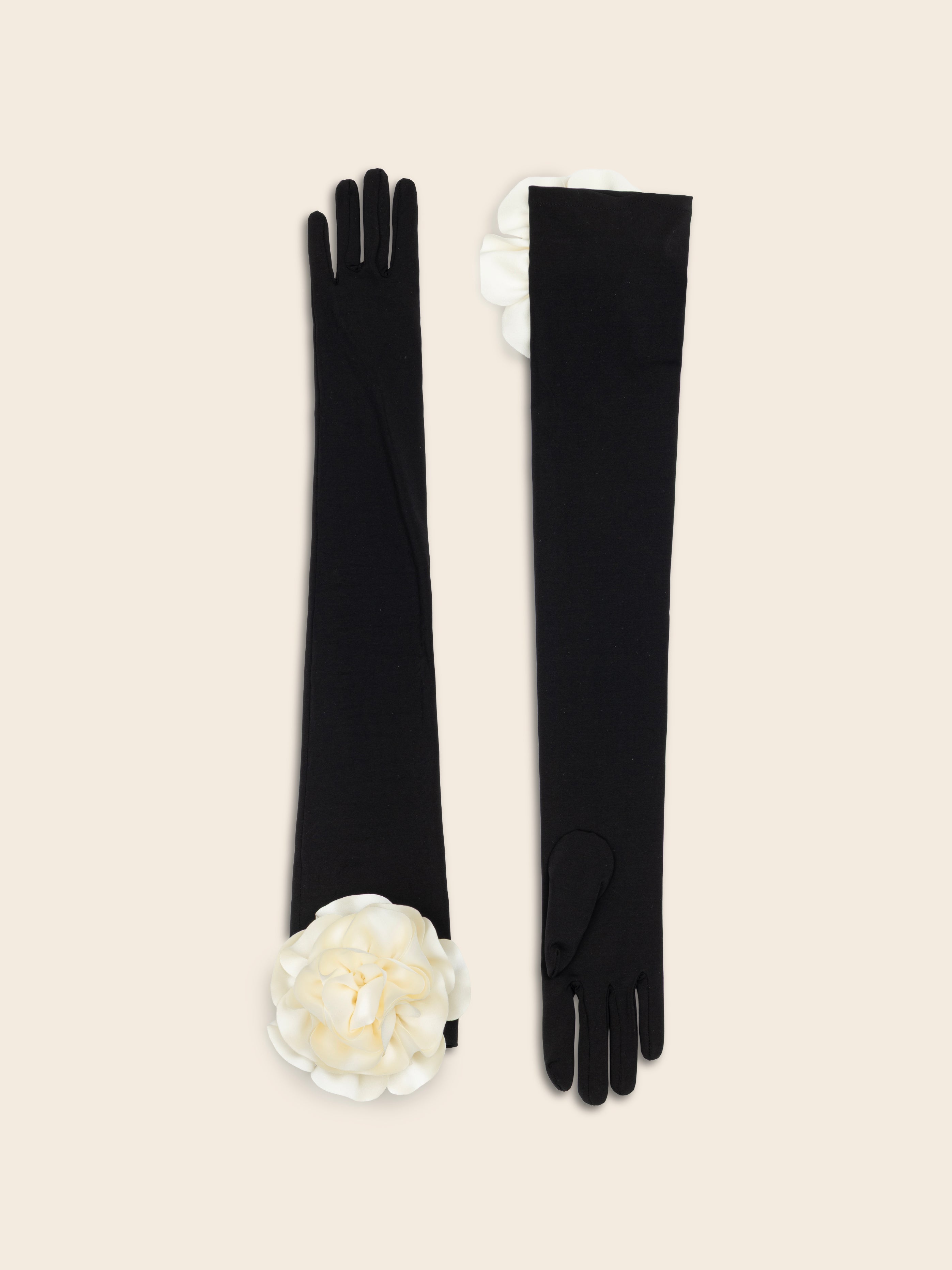 Black Jersey Gloves with White Flowers