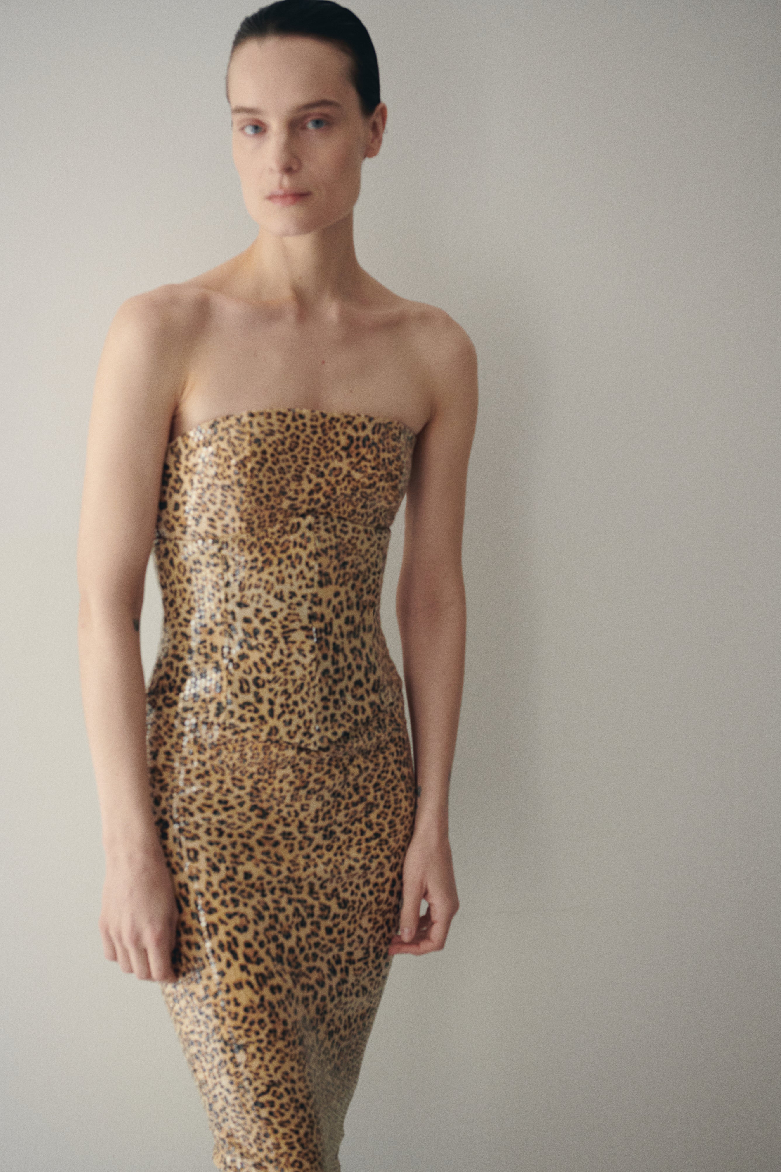 Leopard Print Sequin Midi Dress