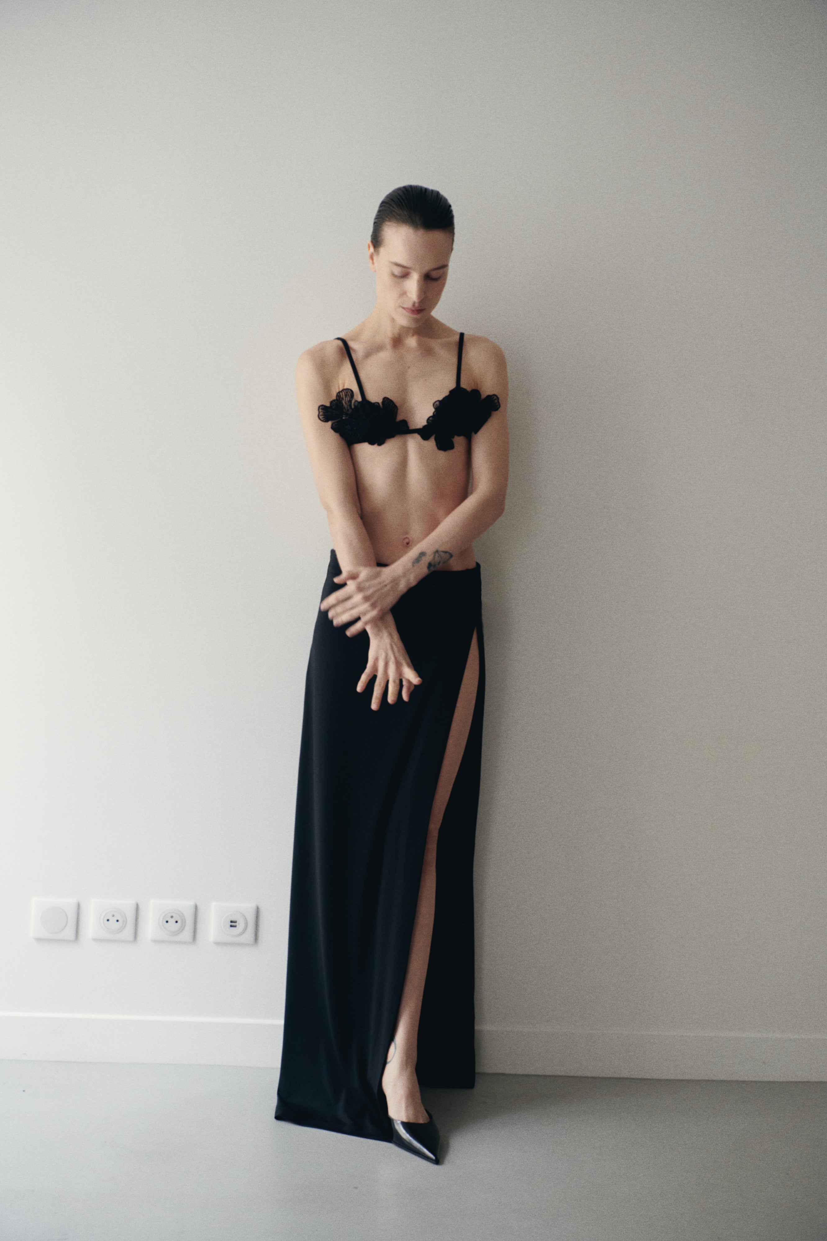 Black Long Skirt with Side Slit