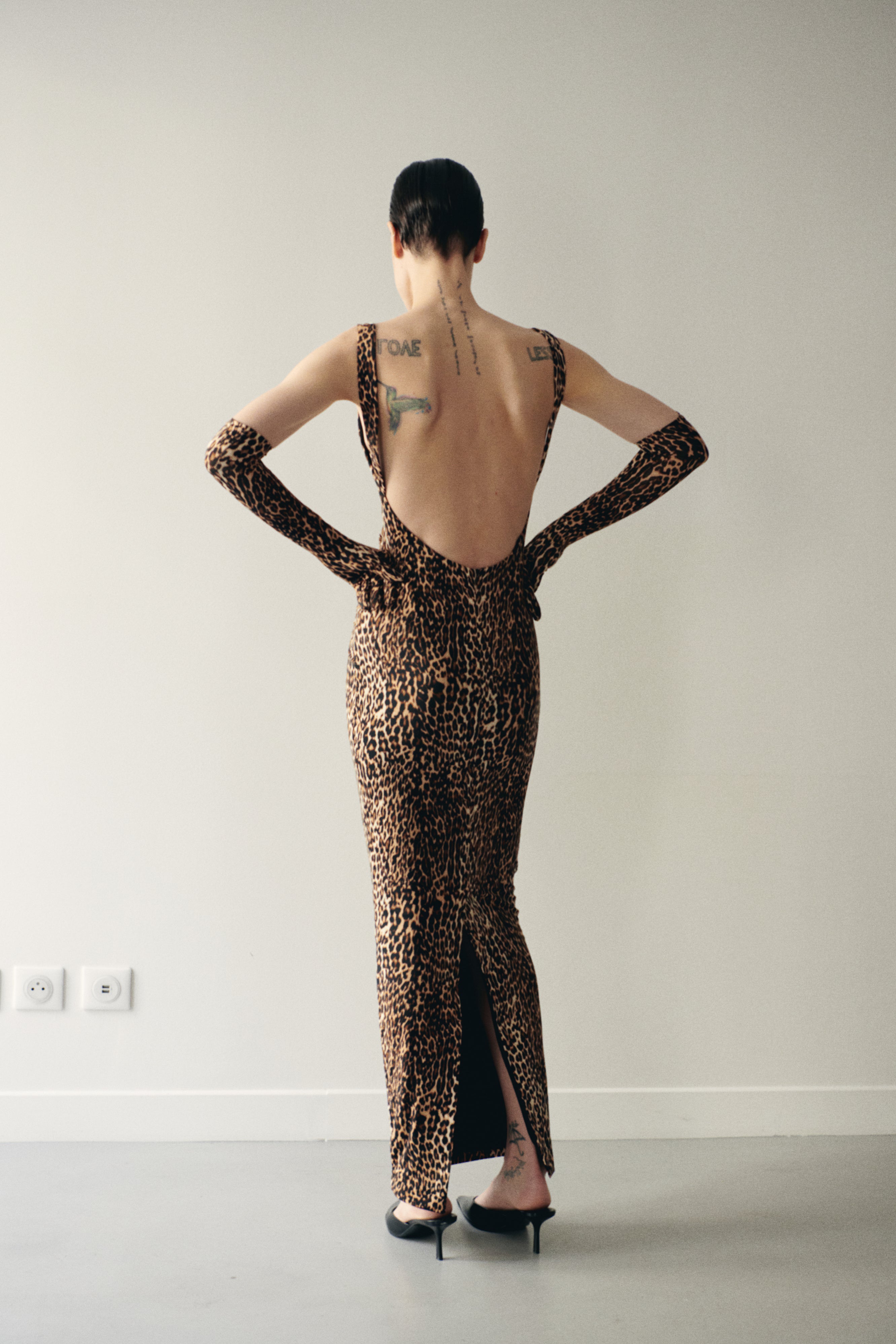 Leopard Print Long Dress with Gloves