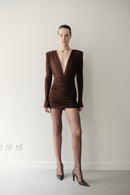 Brown Mini Dress with Shoulder Pads