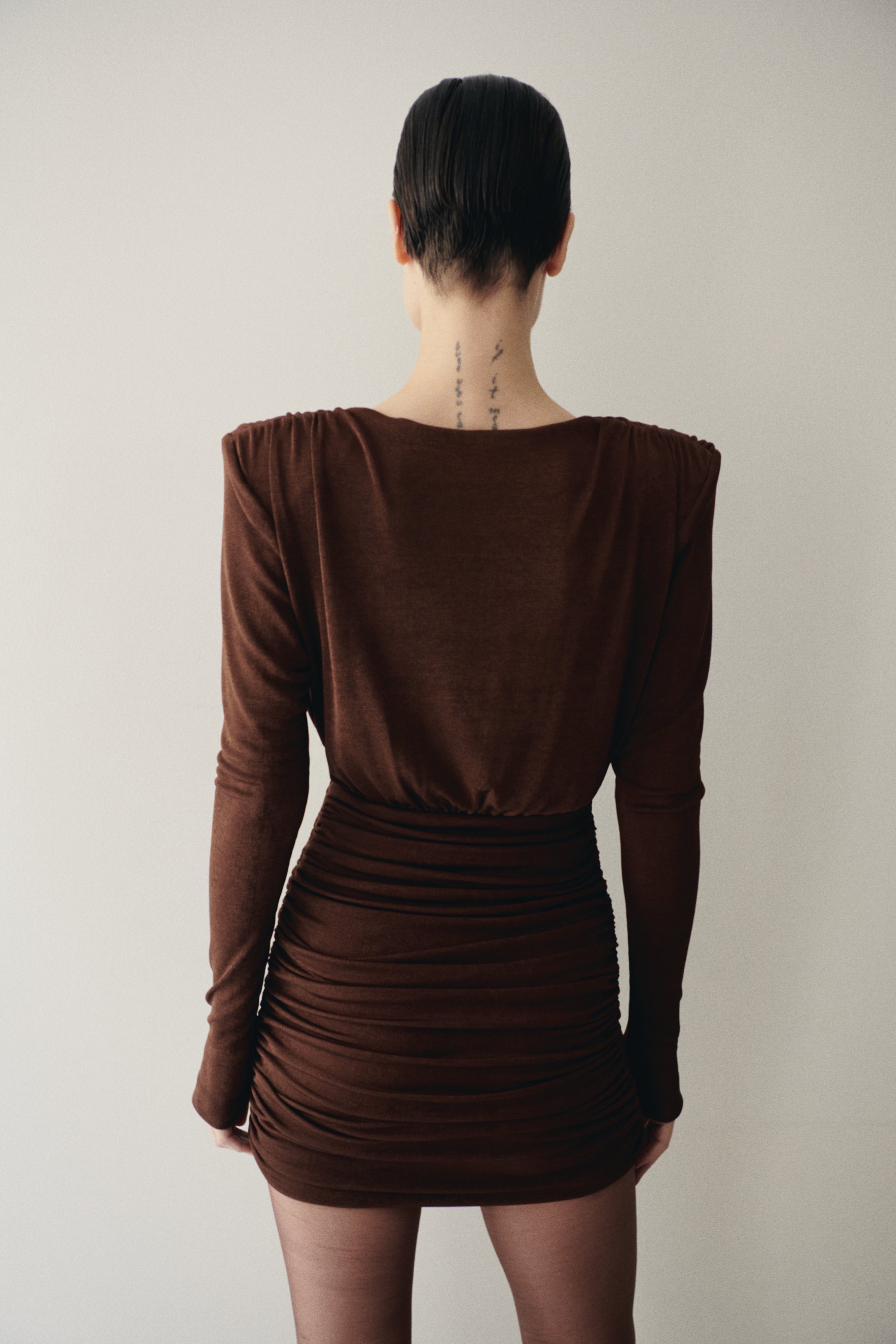 Brown Mini Dress with Shoulder Pads