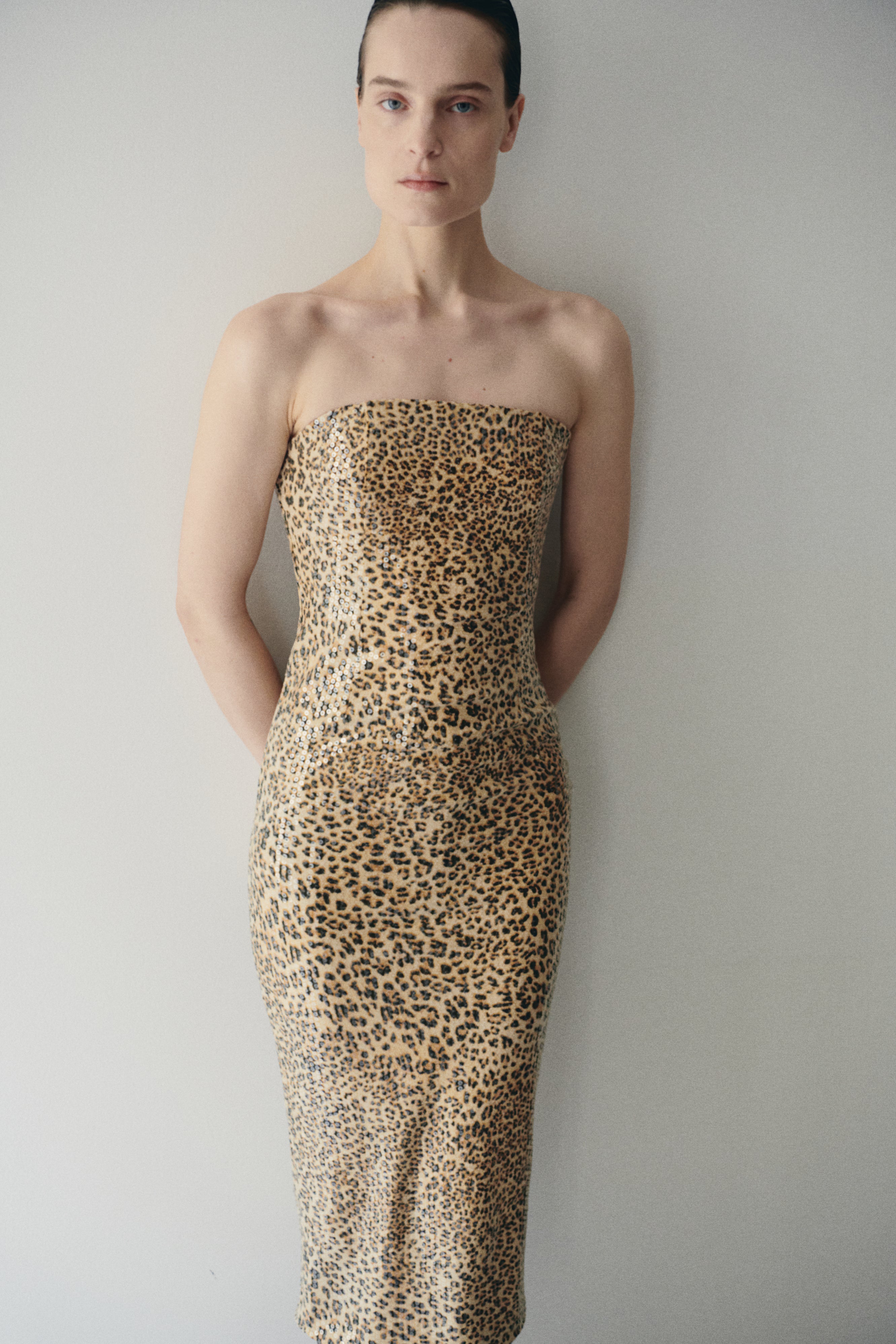 Leopard Print Sequin Midi Dress