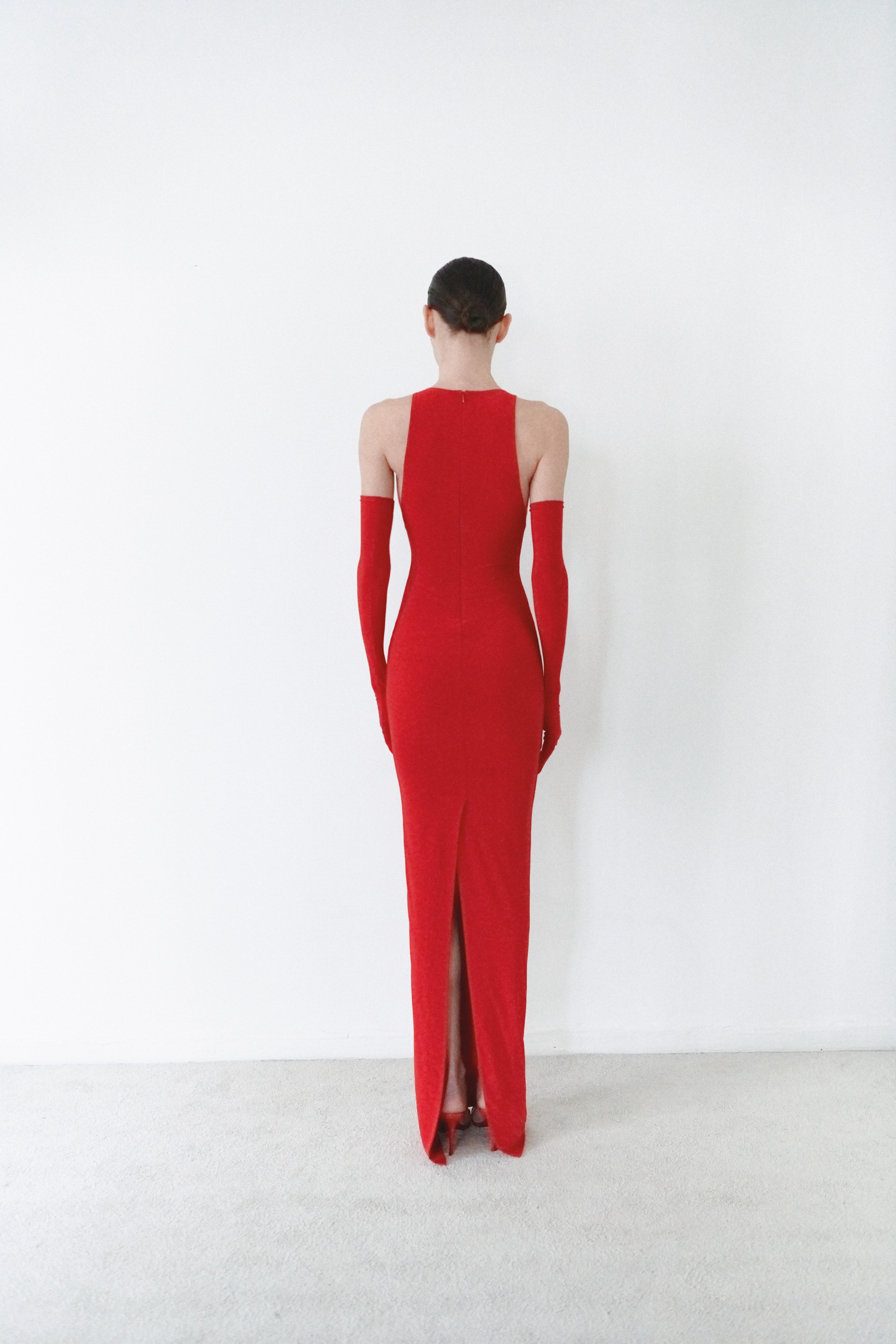 red formal dress with gloves Sexy Mermaid Halter Red Sequin Long Prom Dress With Gloves C949 BlingDress