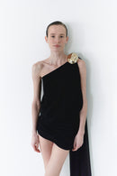 Black Chiffon Dress With Handmade Stone Detail