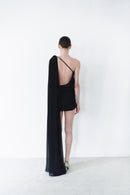 Black Chiffon Dress With Handmade Stone Detail
