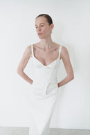 White Satin Corset And Long Draped Skirt Two Piece Set