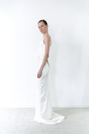 White Satin Corset And Long Draped Skirt Two Piece Set