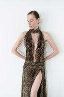 Leopard Print Chiffon Dress With Side Slit