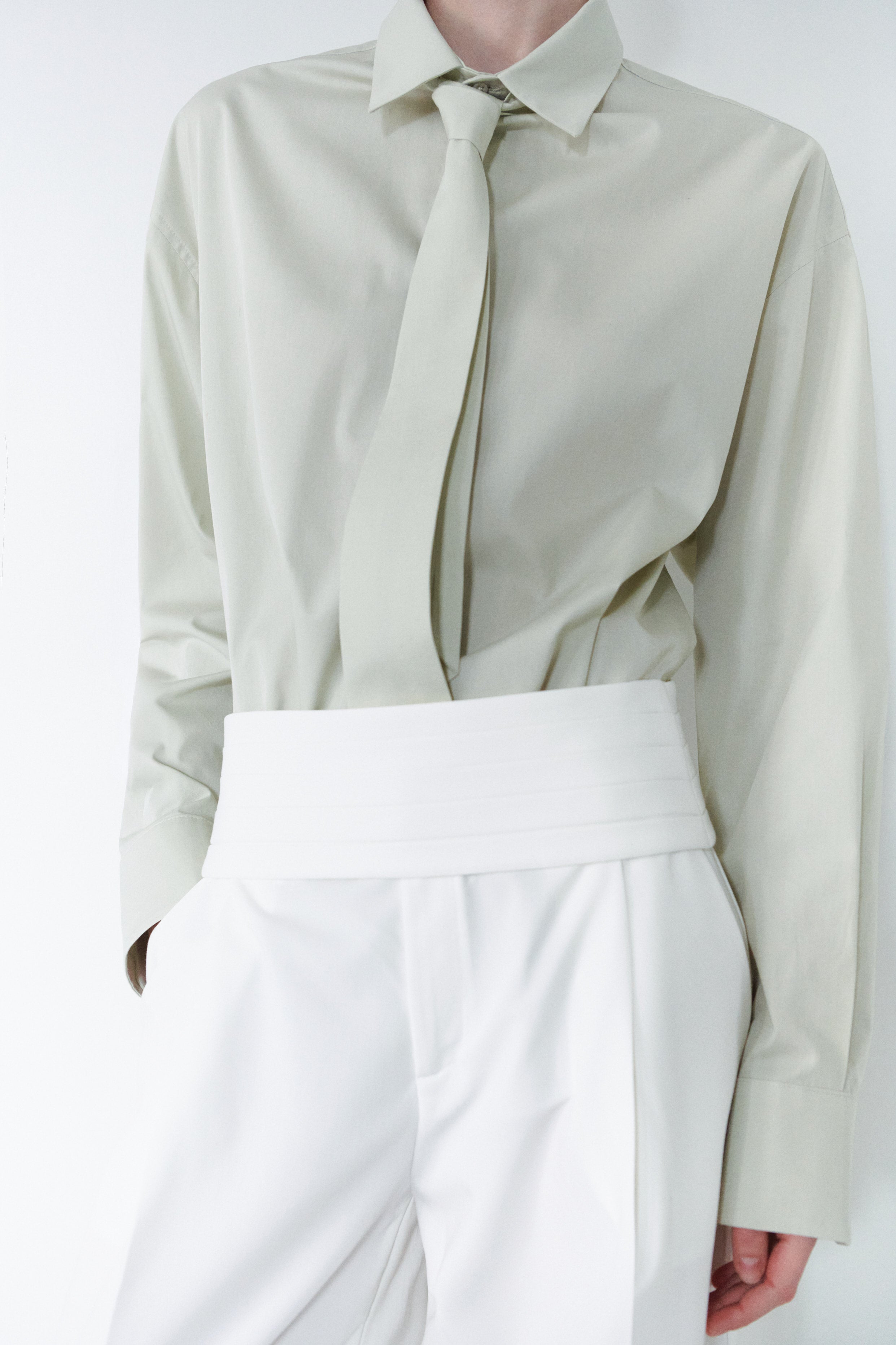 White Unisex Pants With Adjustable Cummerbund