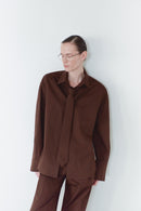 Kahverengi Unisex Oversize Kravatlı Gömlek