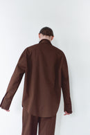 Kahverengi Unisex Oversize Kravatlı Gömlek