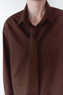 Kahverengi Unisex Oversize Kravatlı Gömlek