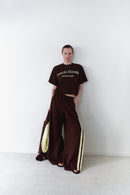 Brown Track Pants With Yellow Stripes