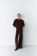 Brown Track Pants With Yellow Stripes
