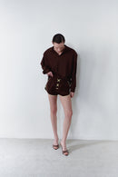 Brown Unisex Mini Lace-up Short