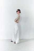 White Unisex Lightweight Gabardine Pants With Big Pockets