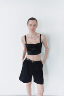Siyah Unisex Geniş Kesim Bermuda Şort