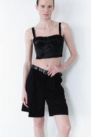 Black Cropped Top With Braided Bust Details