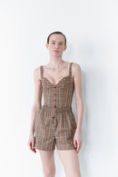 Brown Plaid Short With Button Details
