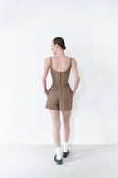 Brown Plaid Short With Button Details