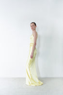Yellow Satin Corset And Long Draped Skirt Two Piece Set