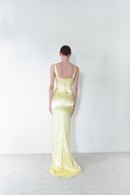 Yellow Satin Corset And Long Draped Skirt Two Piece Set