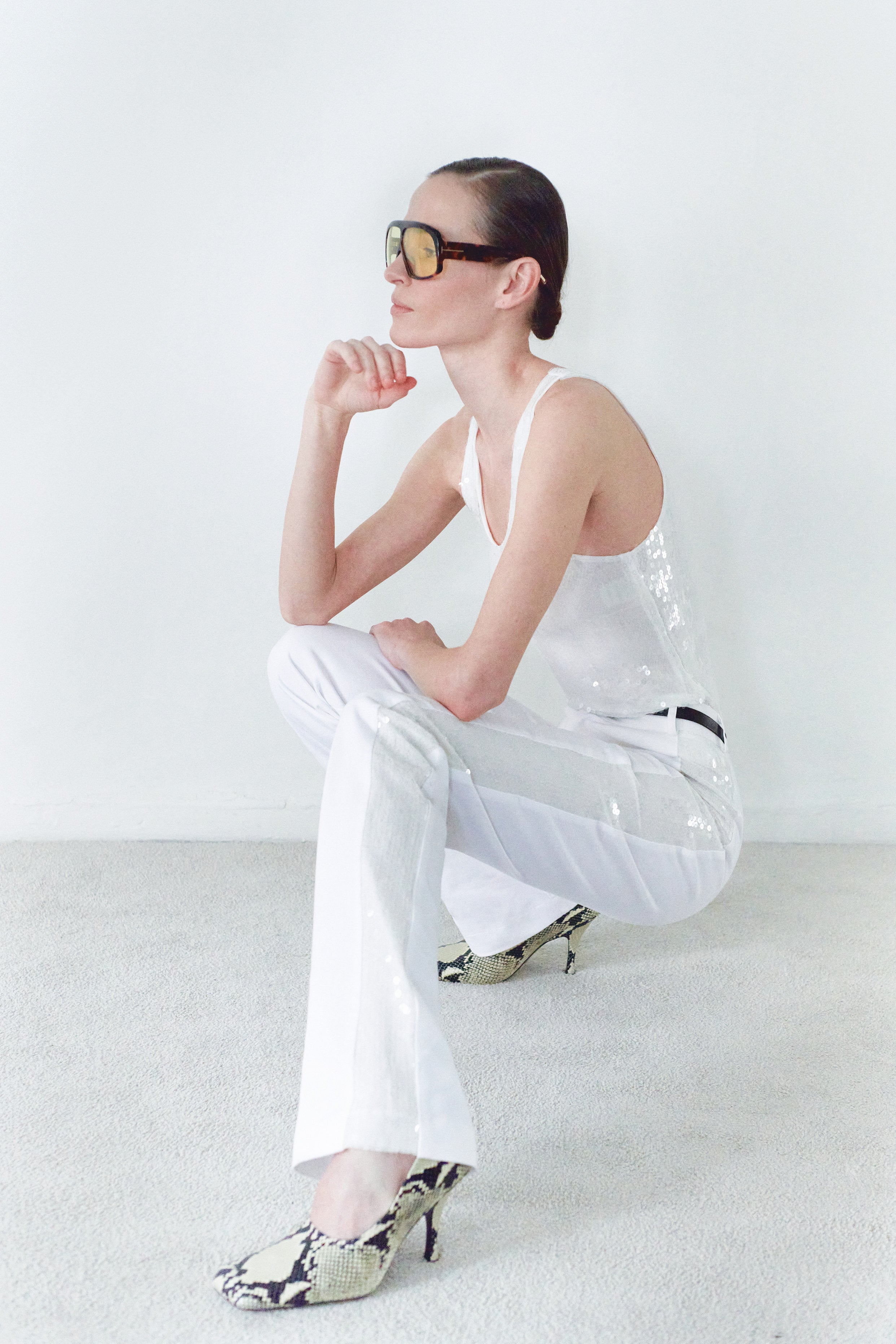 White Sequin Tank Top