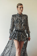 Zebra Print Chiffon Shirt Train Dress