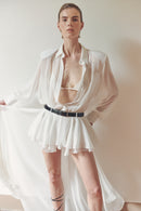 White Chiffon Shirt Train Dress