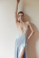 Dusty Blue Embellished Maxi Dress with Double Side Slits