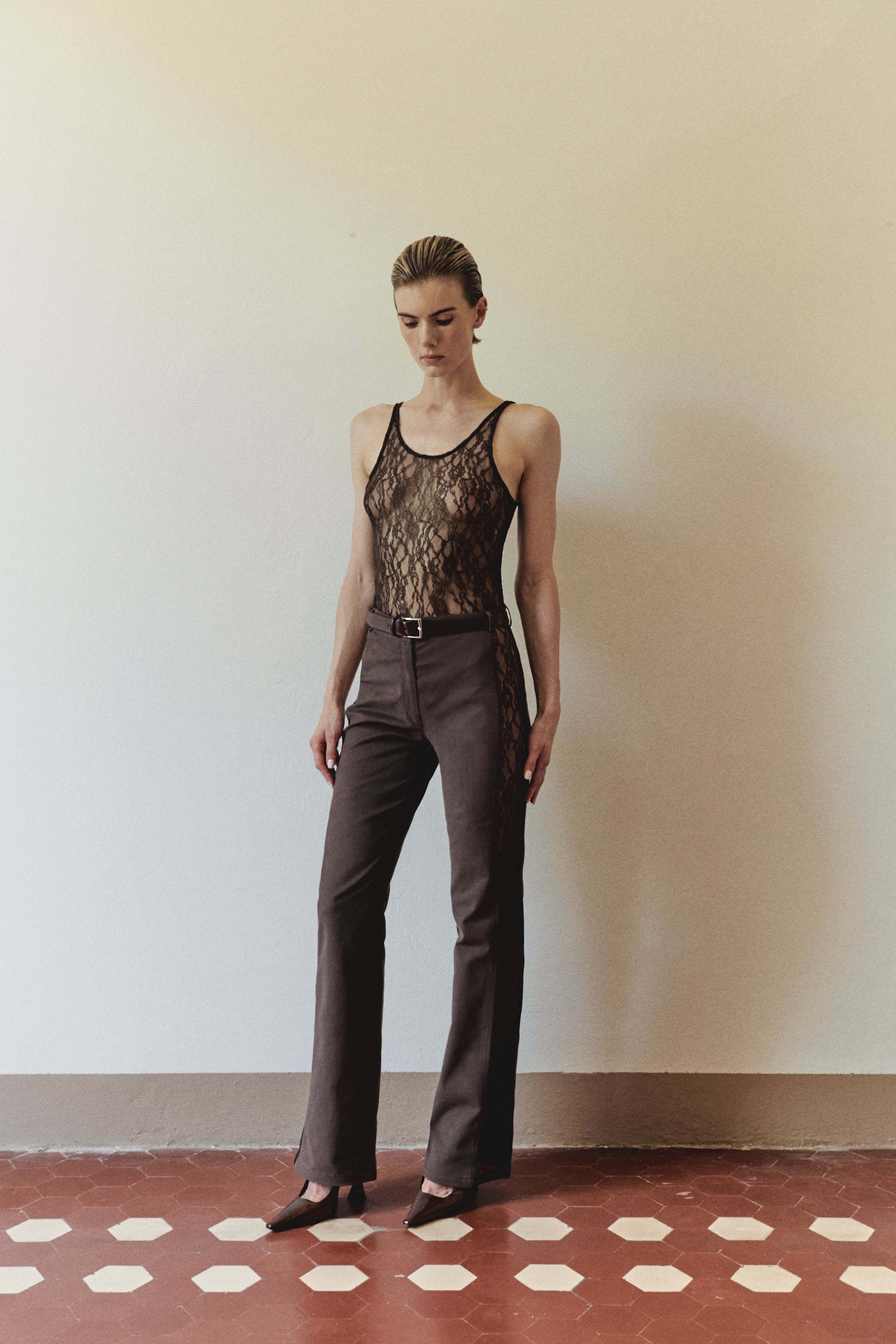 Brown Lace Detailed Pants