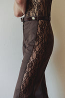 Brown Lace Detailed Pants