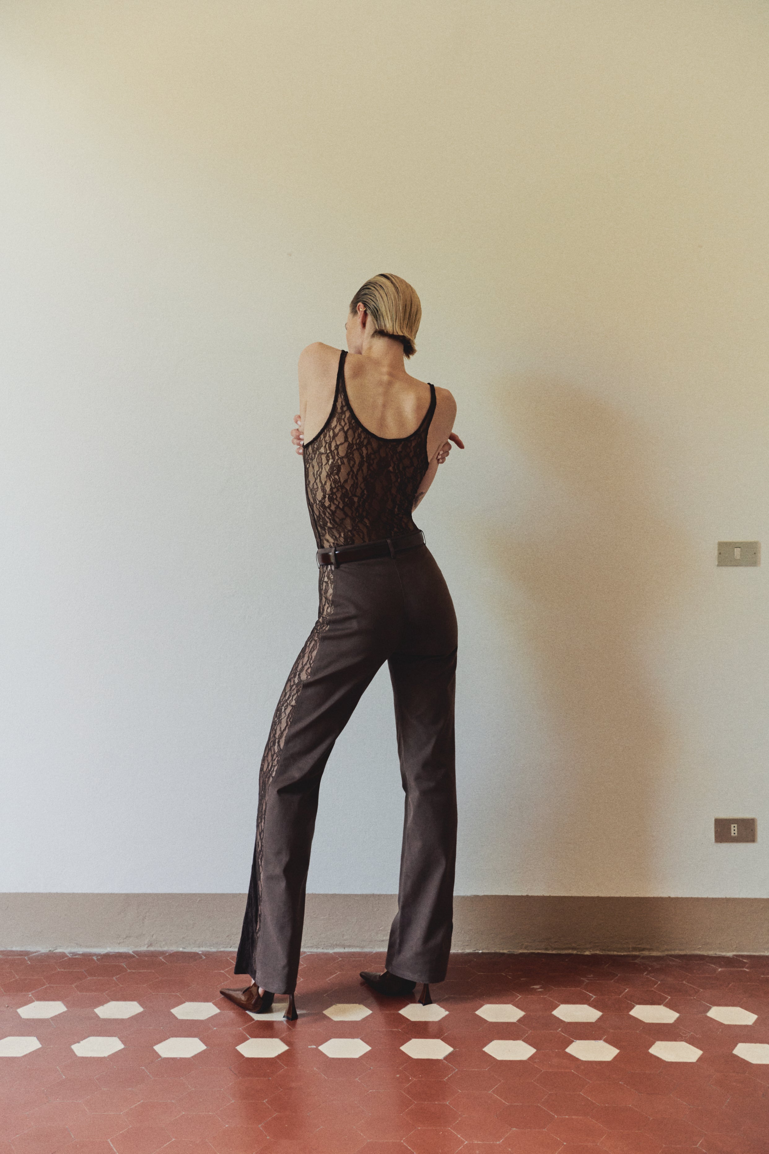 Brown Lace Tank Top