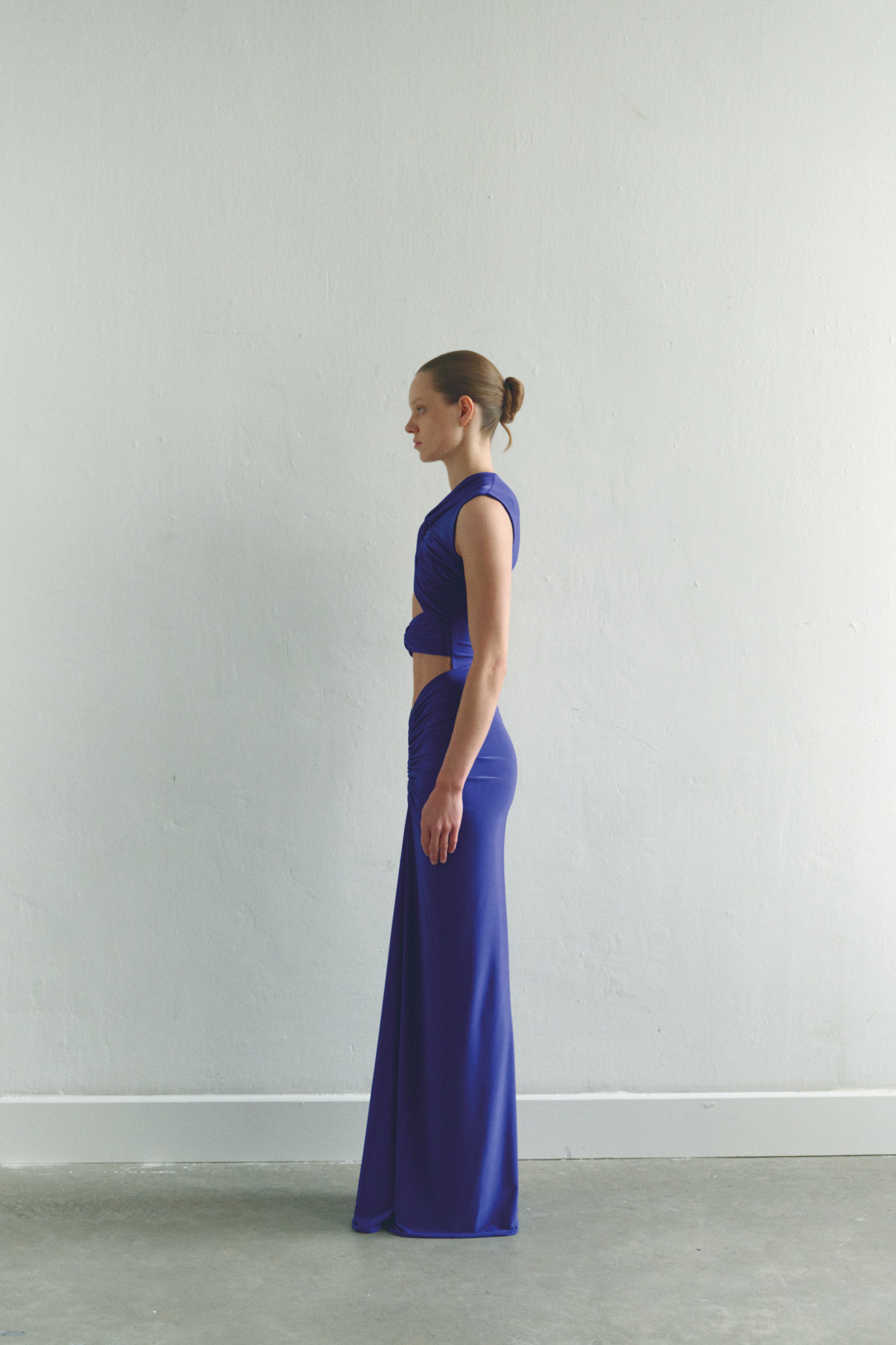 Dark Purple Maxi Dress with Front Knot and Cut-Out Details